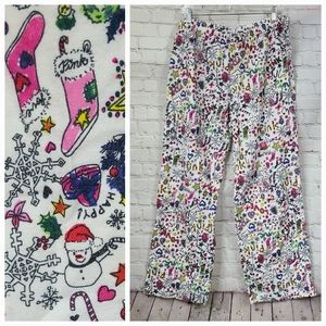 PINK Victoria's Secret White Flannel Holiday Christmas Snowman Pajama Pants PJs